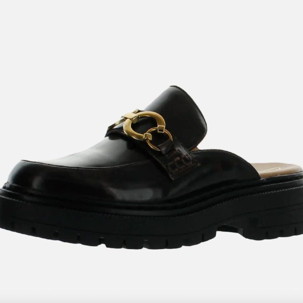 Circus by Sam Edelman Black Leather Slip-On Mules with Gold Hardware